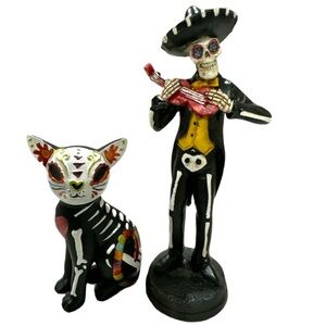 Halloween Dia de los Muertos Decor Cat Mariachi Man Figurines